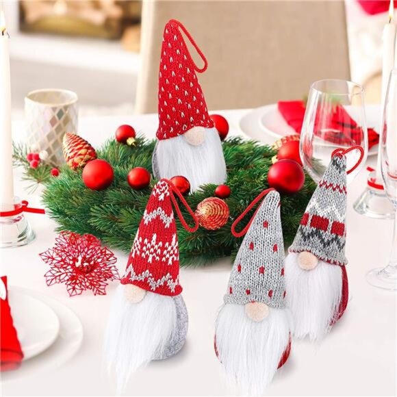 Gnome Christmas Ornaments Set of 4, Handmade Swedish Tomte Gnomes - Picture 4 of 7